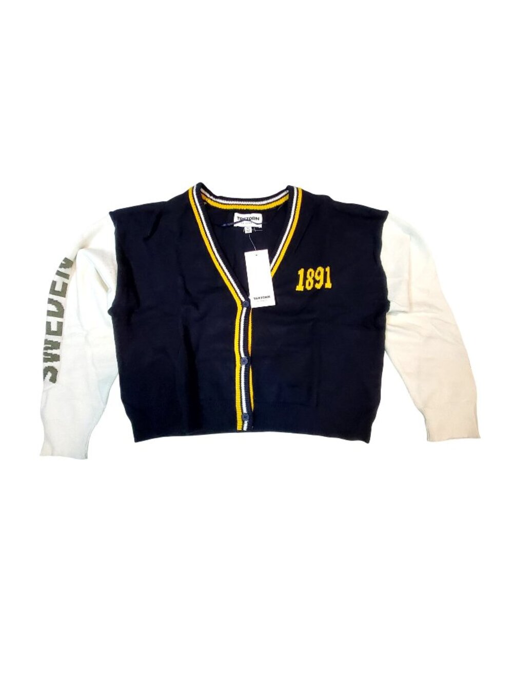 Tretorn Navy & White Varsity-Style Sweater With Yellow Trim Size XL Rayon Blend